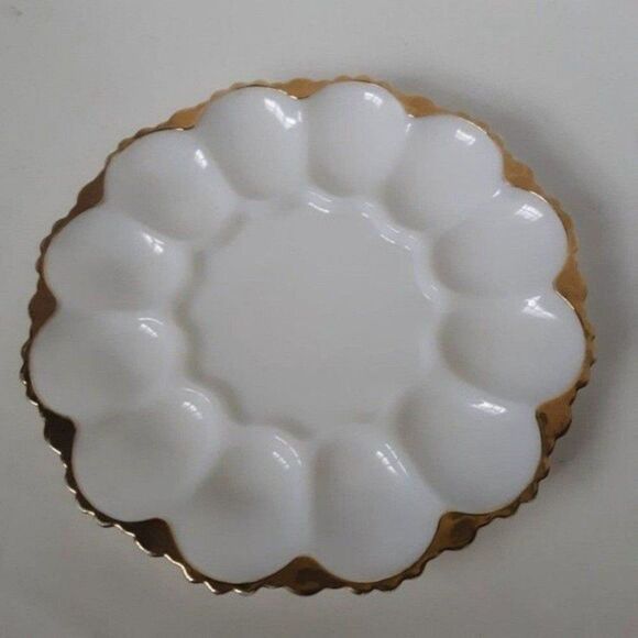 Vintage 10” Milk Glass Deviled Egg Tray/ Plate - Picture 1 of 11